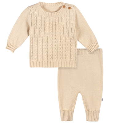 2-Piece Baby Neutral Tan Sweater Knit Set-Gerber Childrenswear Wholesale