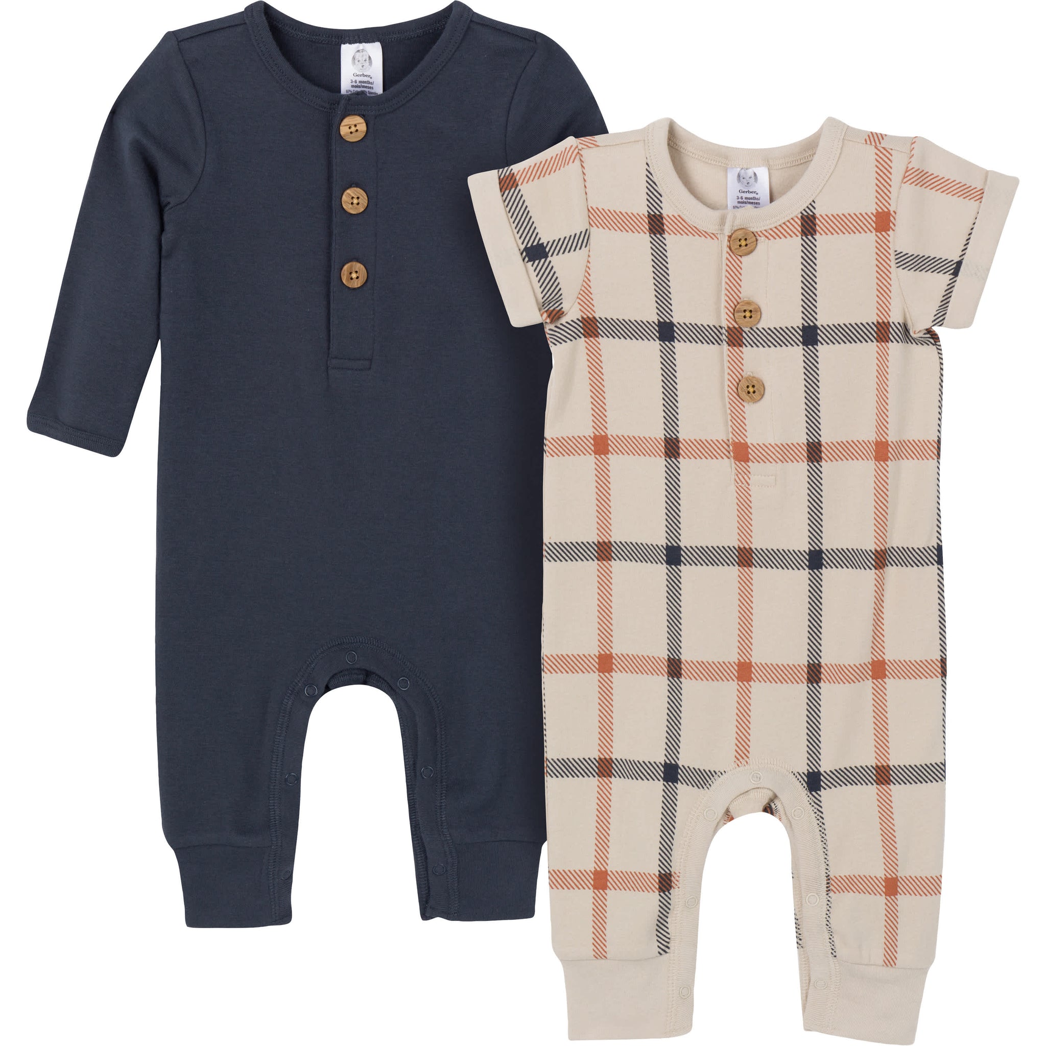 2-Pack Baby Boys Plaid Romper-Gerber Childrenswear Wholesale