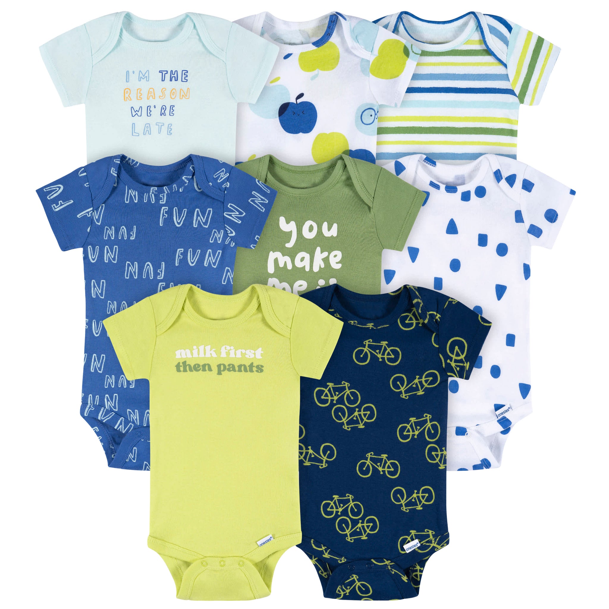 8-Pack Baby Boys Fun First Short Sleeve Onesies® Bodysuits-Gerber Childrenswear Wholesale