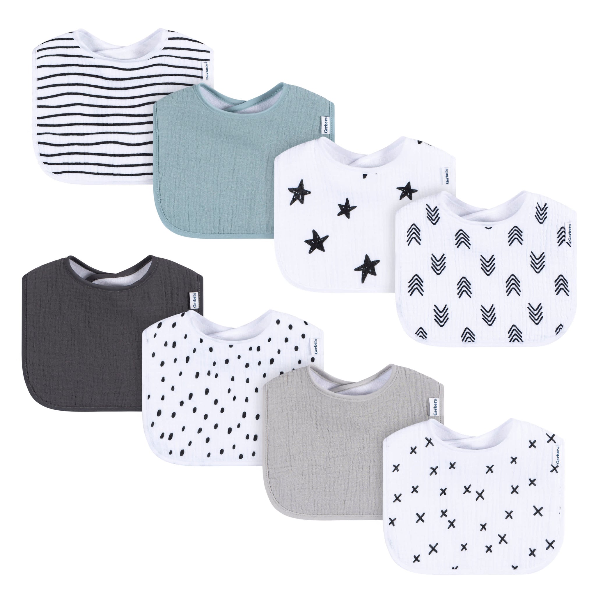8-Pack Baby Neutral Multi White Drooling Bibs-Gerber Childrenswear Wholesale