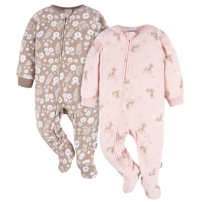 2-Pack Baby & Toddler Girls Pink Deer Fleece Pajamas-Gerber Childrenswear Wholesale