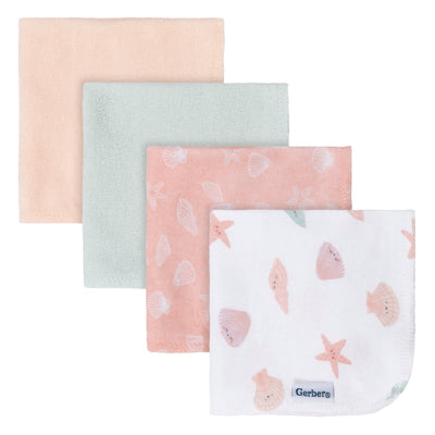 4-Pack Baby Girls She Sells Sea shells Terry Washcloths-Gerber Childrenswear Wholesale