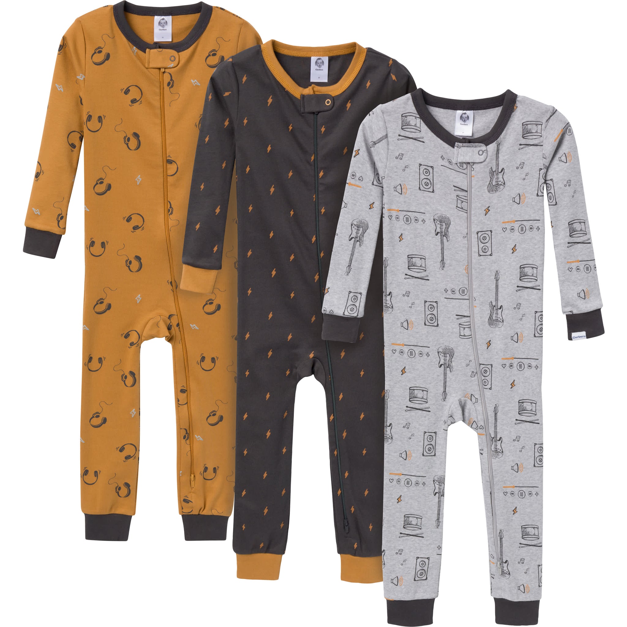 3-Pack Baby & Toddler Boys Music Snug-Fitting Footless Pajamas-Gerber Childrenswear Wholesale