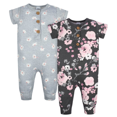 2-Pack Baby Girls Floral & Daisies Short Sleeve Rompers-Gerber Childrenswear Wholesale