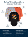 3-Pack Baby Neutral Trick Or Treat Long Sleeve Onesies® Bodysuits-Gerber Childrenswear Wholesale