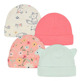 4-Pack Baby Girls Fox Caps-Gerber Childrenswear Wholesale