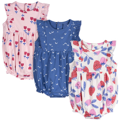 3-Pack Baby Girls Strawberries Rompers-Gerber Childrenswear Wholesale