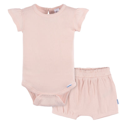 2-Piece Baby Girls Crystal Pink Bodysuit and Shorts Set-Gerber Childrenswear Wholesale
