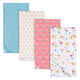 4-Pack Baby Girls Animal Geo Flannel Blankets-Gerber Childrenswear Wholesale