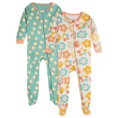 2-Pack Baby Girls Sunny Day Footed Pajamas-Gerber Childrenswear Wholesale