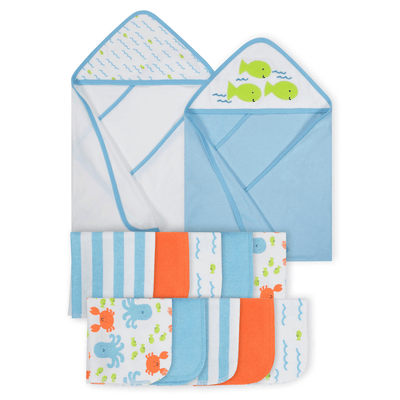 12-Piece Boys Terry Hooded Towel and Washcloth Set - Ocean-Gerber Childrenswear Wholesale