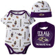 Baltimore Ravens Baby Girl 3-Piece Bodysuit, Bib and Cap Set-Gerber Childrenswear Wholesale