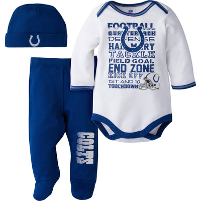 Indianapolis Colts Baby 3 Piece Bodysuit, Pant and Cap Set-Gerber Childrenswear Wholesale