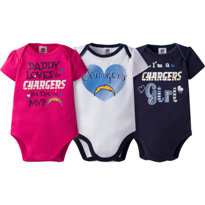 LA Chargers Baby Girls 3PC Short Sleeve Bodysuit-Gerber Childrenswear Wholesale