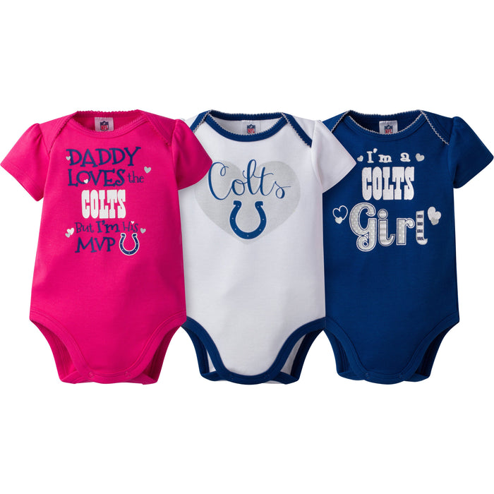 Indianapolis Colts Baby Girls 3PC Short Sleeve Bodysuit-Gerber Childrenswear Wholesale