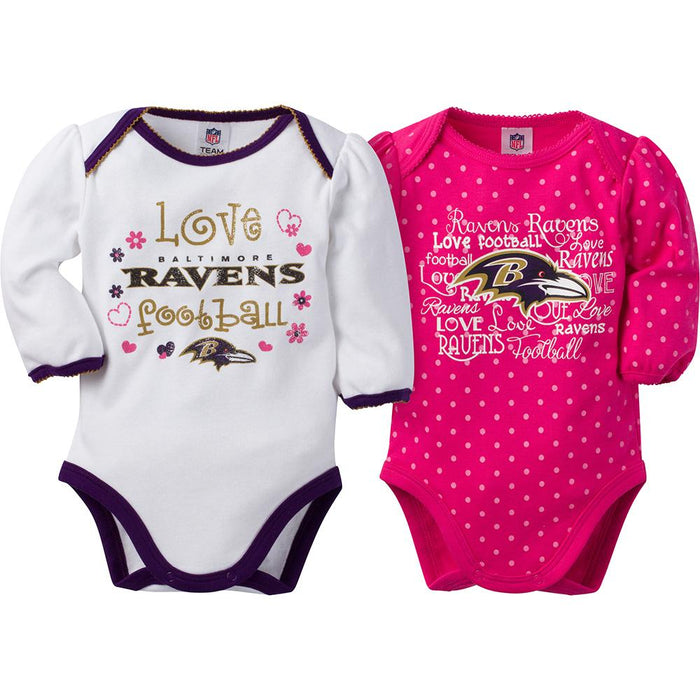 Baltimore Ravens Baby Girls 2-Pack Long Sleeve Bodysuit-Gerber Childrenswear Wholesale