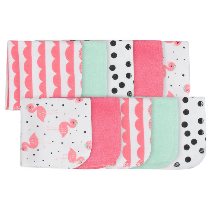 10-Pack Baby Girls' Flamingo Terry Washcloths-Gerber Childrenswear Wholesale