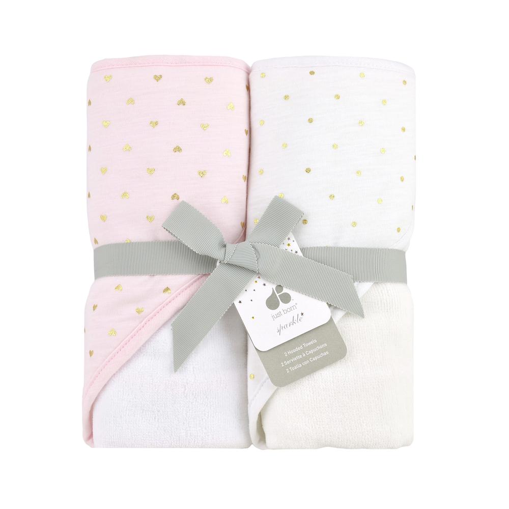 Just Born® Sparkle Hooded Towel 2-Pack in Pink-Gerber Childrenswear Wholesale
