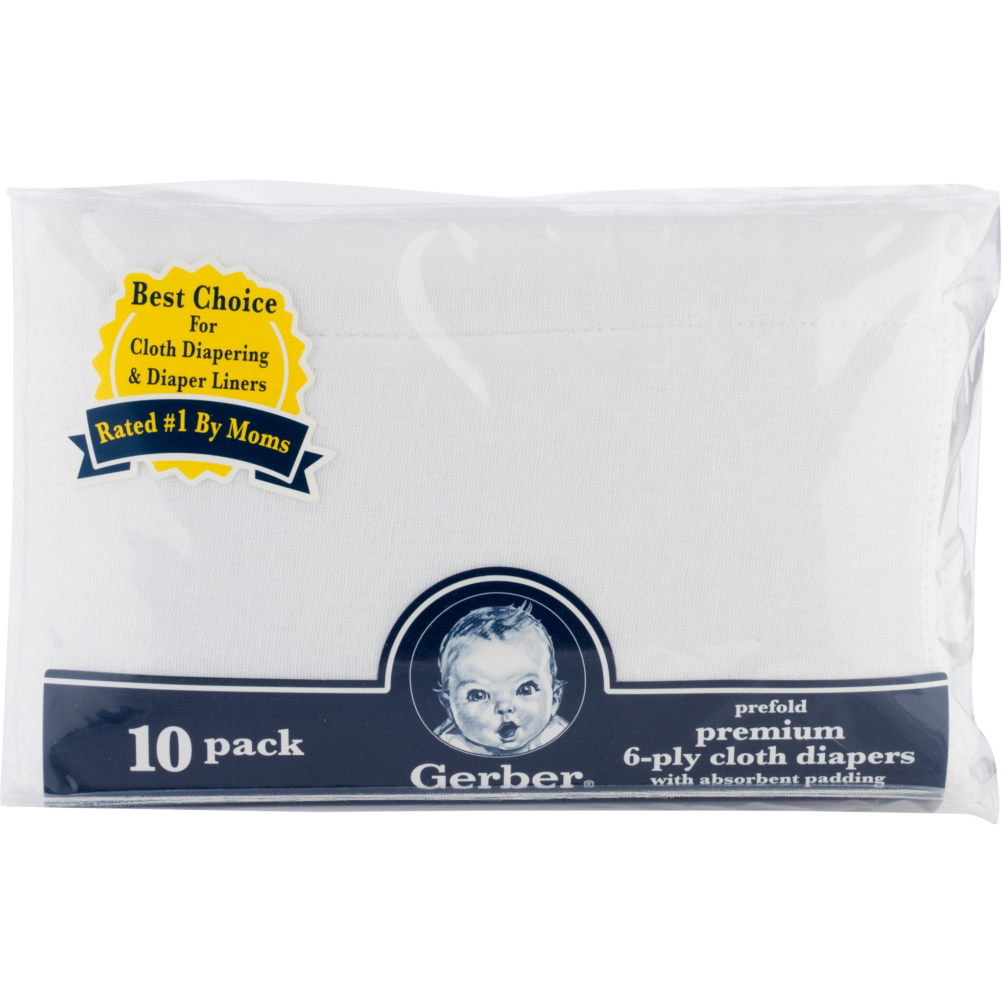 10pk White Gauze Prefold Cloth Diapers - 6-ply with Absorbent Padding-Gerber Childrenswear Wholesale