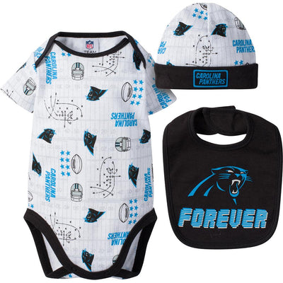 Carolina Panthers Baby Boy 2-Piece Short Sleeve Bodysuit, Bib and Cap Set-Gerber Childrenswear Wholesale