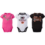 Cincinnati Bengals 3-Pack Infant Girl Short Sleeve Bodysuits-Gerber Childrenswear Wholesale