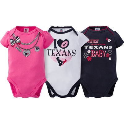 Houston Texans 3-Pack Infant Girl Short Sleeve Bodysuits-Gerber Childrenswear Wholesale