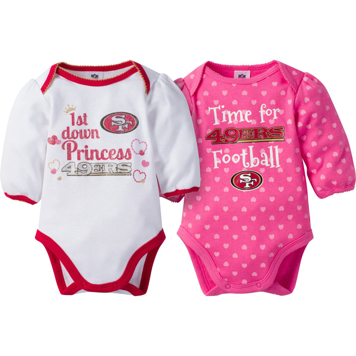 San Francisco 49ers 2-Pack Infant Girl Long Sleeve Bodysuits-Gerber Childrenswear Wholesale