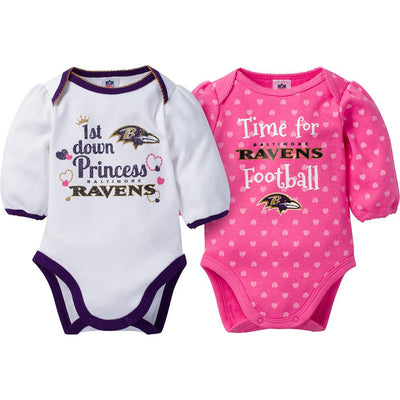 Baltimore Ravens 2-Pack Infant Girl Long Sleeve Bodysuits-Gerber Childrenswear Wholesale