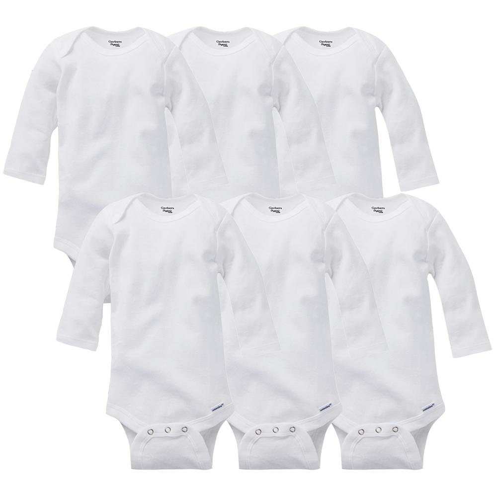6-Pack White Organic Long Sleeve Onesies® Bodysuits-Gerber Childrenswear Wholesale