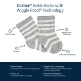 8-Pack Baby & Toddler Gray Heather Wiggle-Proof™ Jersey Crew Socks-Gerber Childrenswear Wholesale