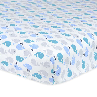 1-Pack Boys Blue Whales Fitted Crib Sheet-Gerber Childrenswear Wholesale
