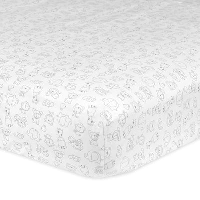 1-Pack Neutral Grey Animals Fitted Crib Sheet-Gerber Childrenswear Wholesale
