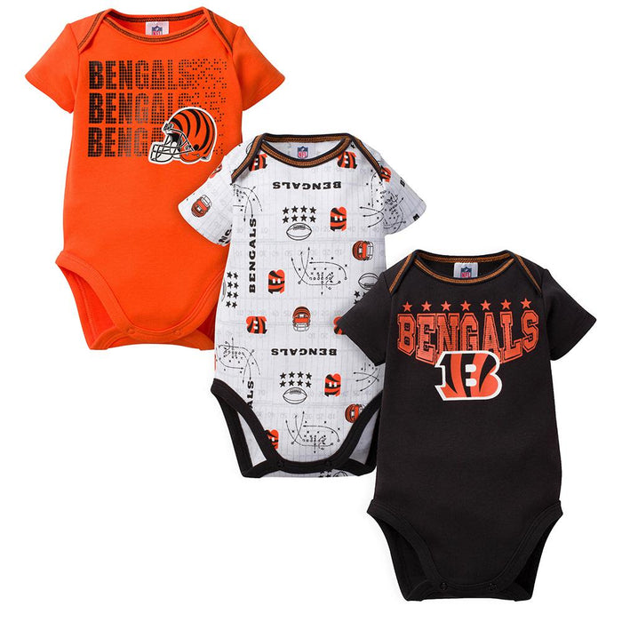 Bengals Baby Boy 3-Pack Short Sleeve Bodysuit-Gerber Childrenswear Wholesale
