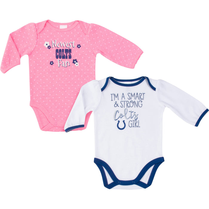 Indianapolis Colts Baby Girl Long Sleeve Bodysuits, 2-pack -Gerber Childrenswear Wholesale