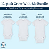 12-Piece White Organic Short Sleeve Onesies® Bodysuits Grow-With-Me Set-Gerber Childrenswear Wholesale