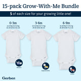 15 pack Organic Grow-With-Me White Onesies® Bodysuit Set-Gerber Childrenswear Wholesale
