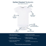 5-Pack White Premium Short Sleeve Onesies® Bodysuits-Gerber Childrenswear Wholesale