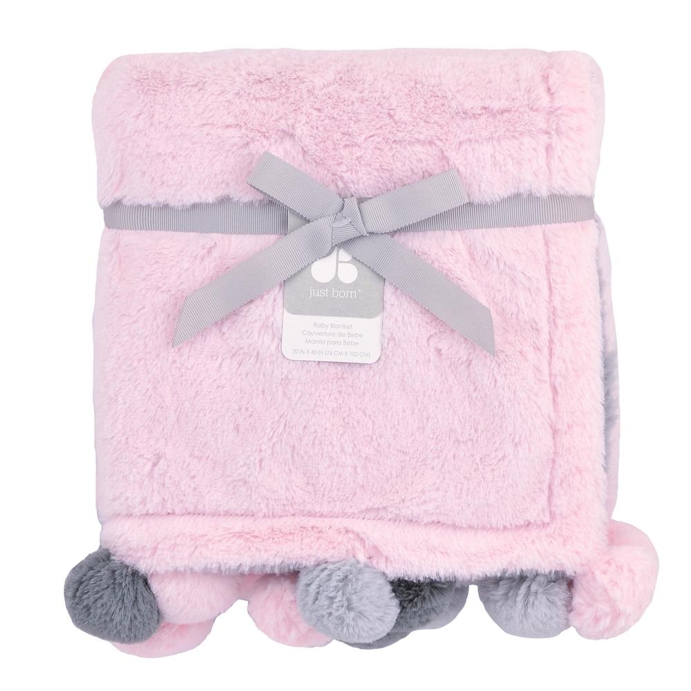 Just Born® Cuddle Plush Pom-Pom Blanket in Pink-Gerber Childrenswear Wholesale