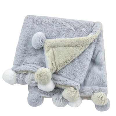 Just Born® Cuddle Plush Pom-Pom Blanket in Grey-Gerber Childrenswear Wholesale