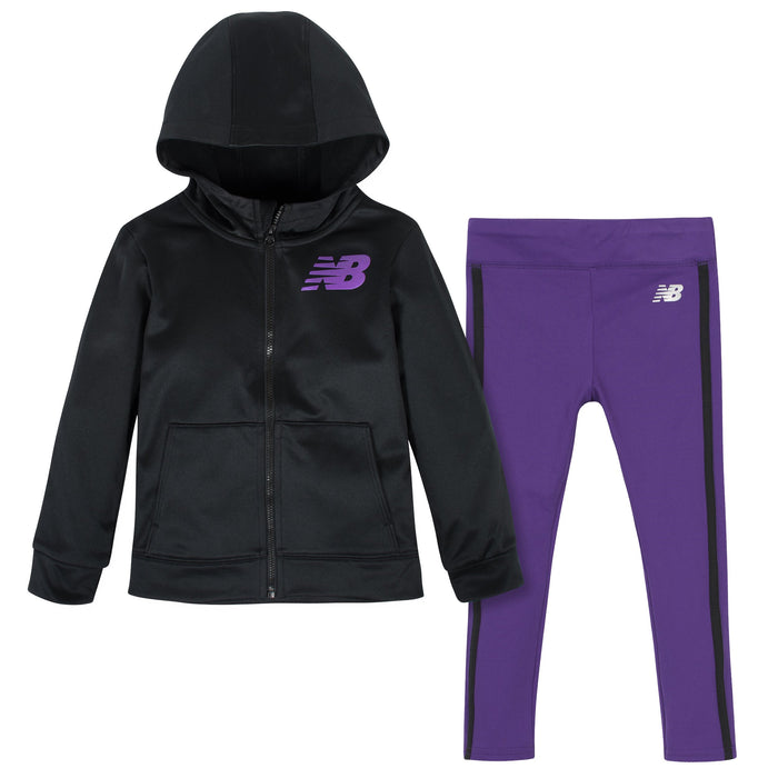 2-Piece Girls' Black and Prism Purple Fleece Hooded Jacket and Tight Set-Gerber Childrenswear Wholesale