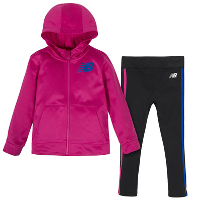 2-Piece Girls' Carnival Pink and Black Fleece Hooded Jacket and Tight Set-Gerber Childrenswear Wholesale