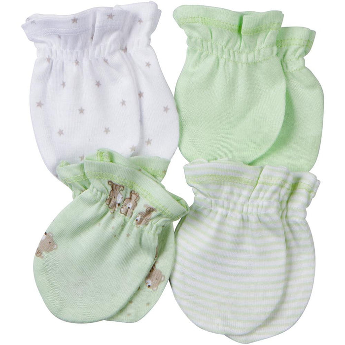 4-Pack Neutral Mint Green Bear Mittens-Gerber Childrenswear Wholesale