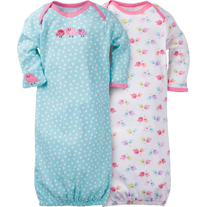 2-Pack Girls Little Bird Mitten Cuff Gowns-Gerber Childrenswear Wholesale