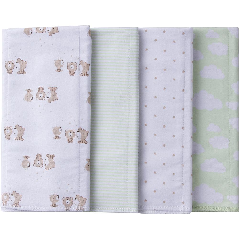 4-Pack Neutral Mint Green Bear Flannel Burp Cloths-Gerber Childrenswear Wholesale