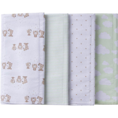4-Pack Neutral Mint Green Bear Flannel Burp Cloths-Gerber Childrenswear Wholesale