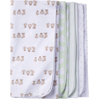 4-Pack Neutral Mint Green Bear Flannel Receiving Blankets-Gerber Childrenswear Wholesale