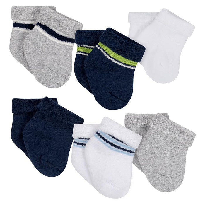 6-Pack Boys Navy & Grey Wiggle-Proof Socks-Gerber Childrenswear Wholesale
