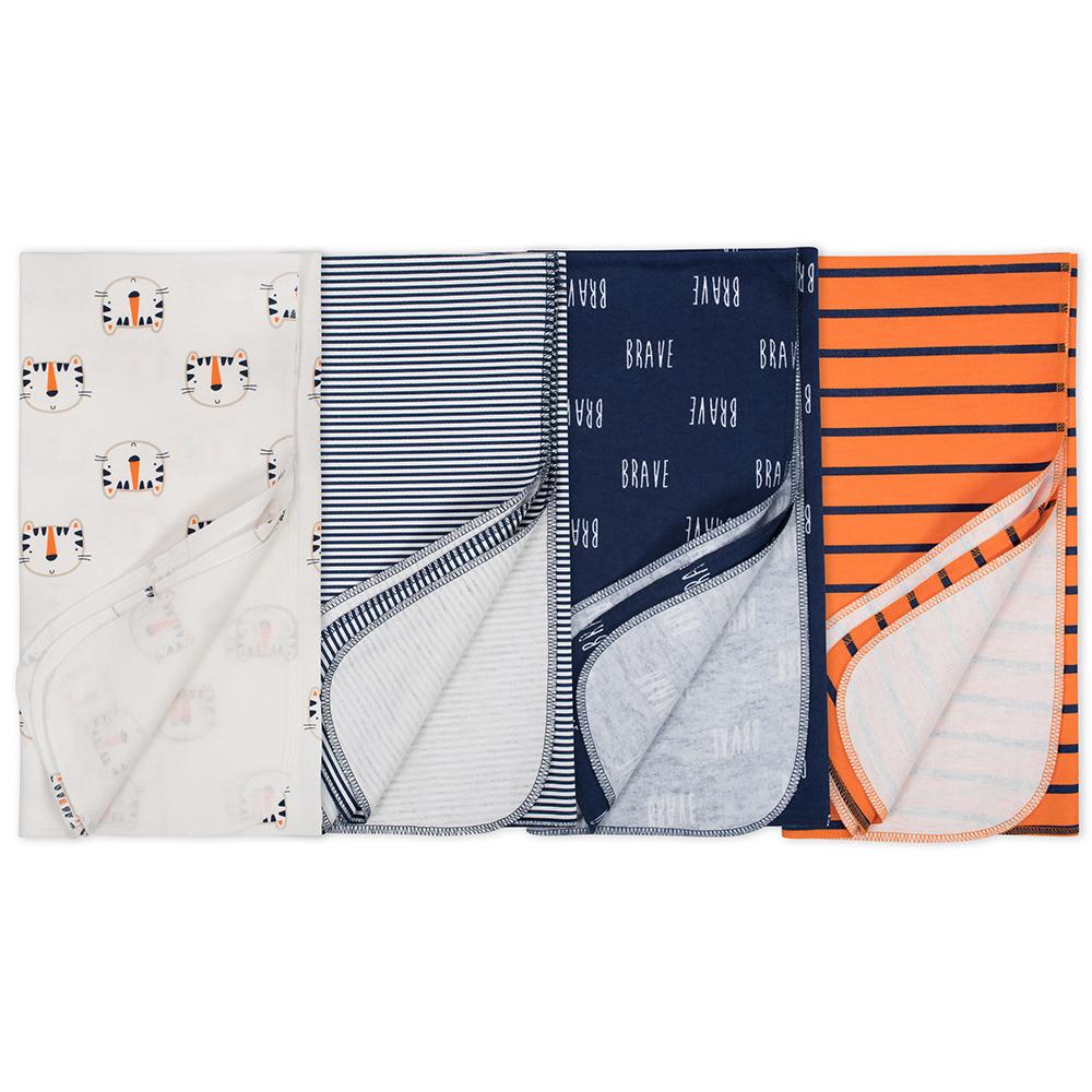 4-Pack Boys Tiger Flannel Receiving Blankets-Gerber Childrenswear Wholesale