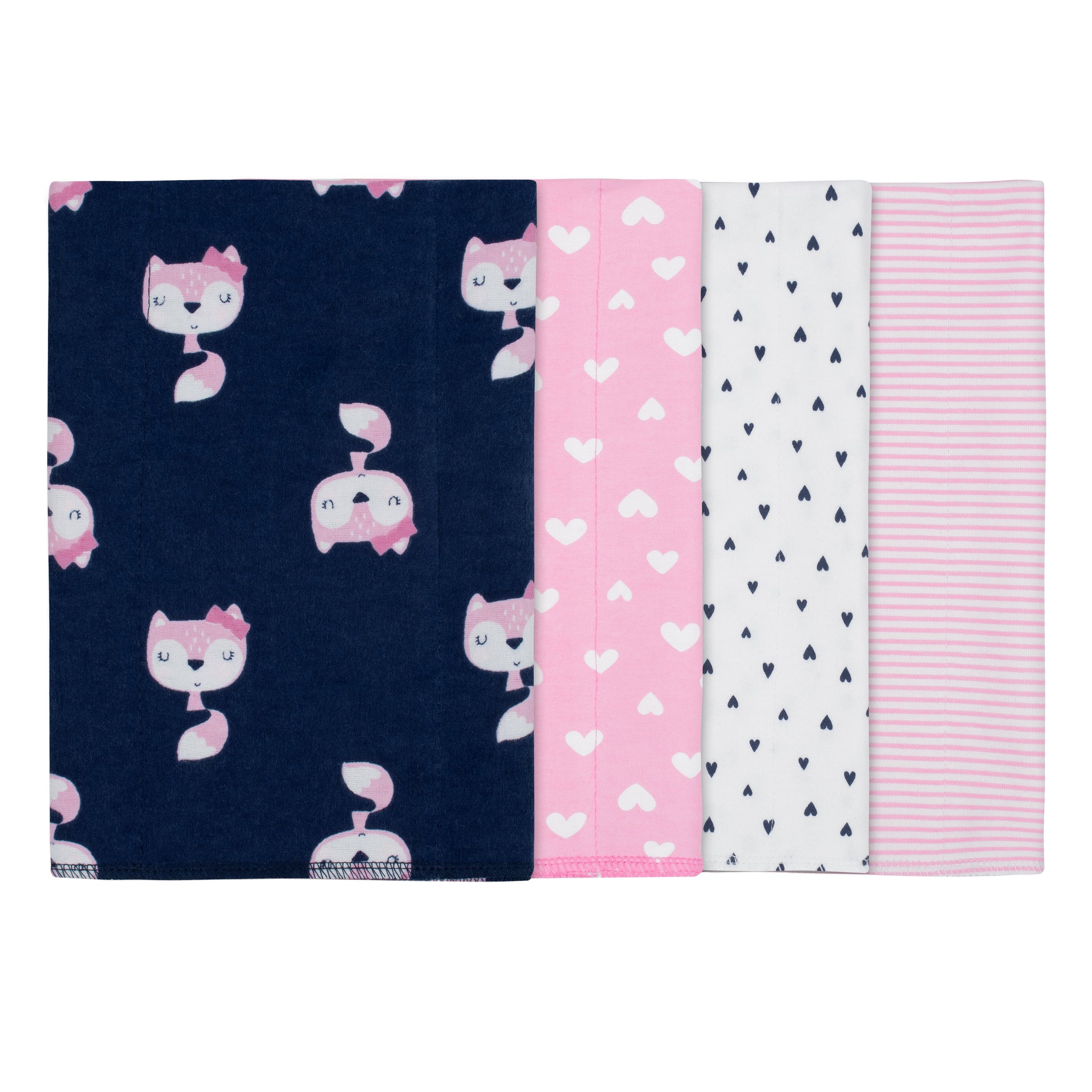 4-Pack Girls Pink Fox Flannel Burp Cloths-Gerber Childrenswear Wholesale