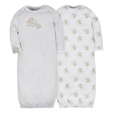 2-Pack Neutral Elephant Mitten Cuff Gowns-Gerber Childrenswear Wholesale